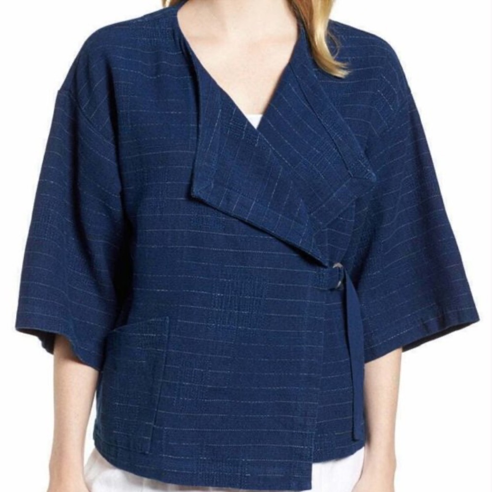 Eileen Fisher Cotton Indigo Kimono Jacket